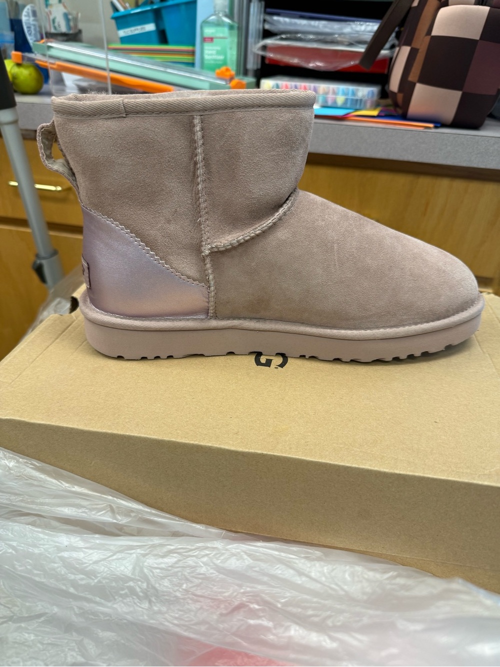 UGG Women's Short Suede Boots in Blush Pink with Metallic Heel